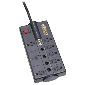 Show details of Tripp Lite TLP810NET Protect It! Surge Protector/Suppressor 8 outlets (3 Transformers) 10ft Cord 3690 Joules.